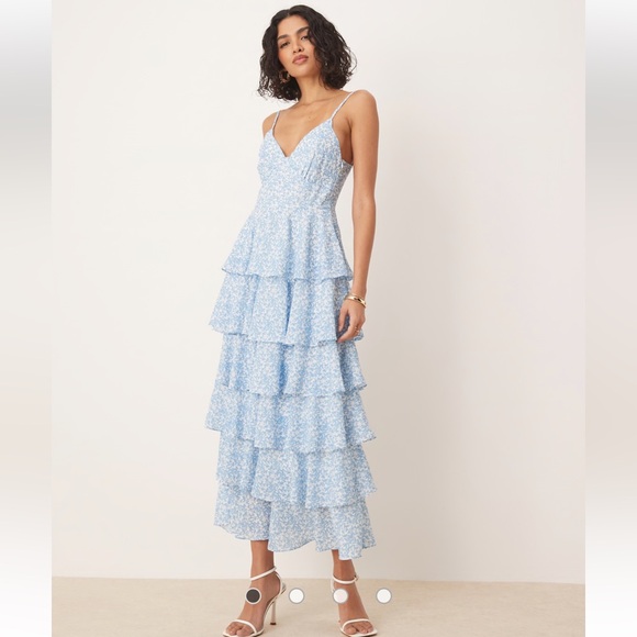 Blue Ruffle Maxi Dress - Picture 1 of 11